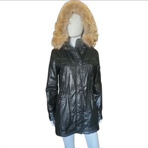 SAM. | Black Jacket / Black Coyote Fur Trim Parka Jacket – Size Small